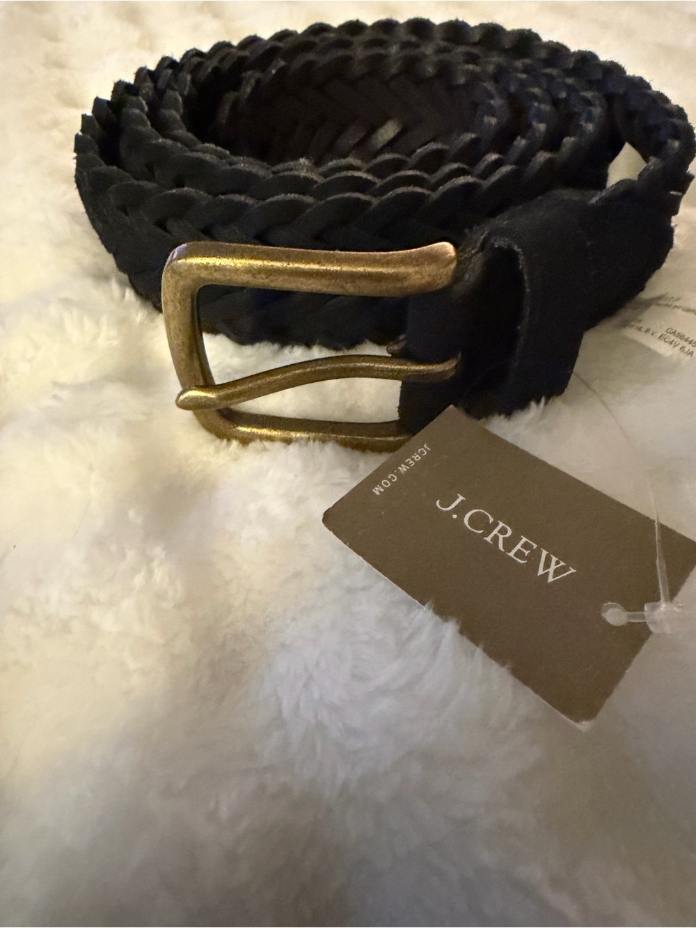 NWT J. Crew NAVY Braided Leather Belt with Antique Gold Buckle~M